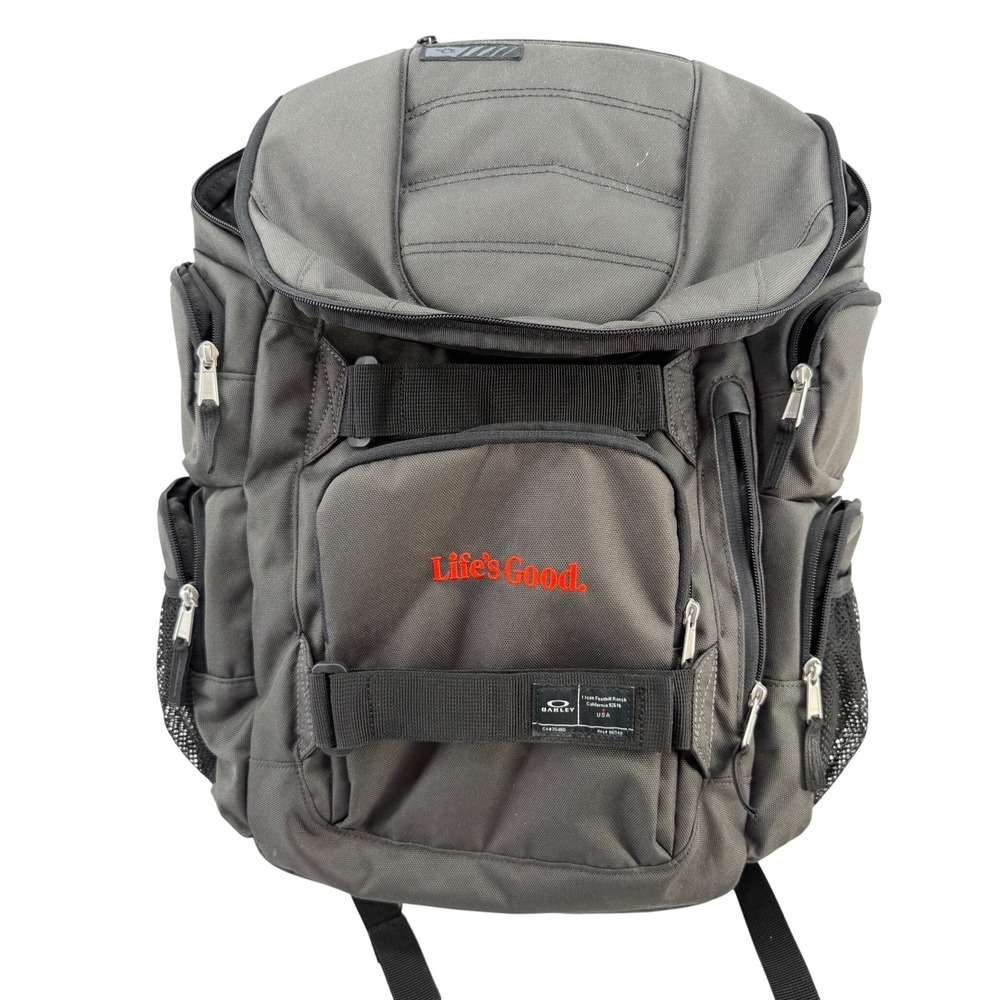 Oakley Backpack Grey Black Lifes Good Embroidered Laptop Multi Pockets